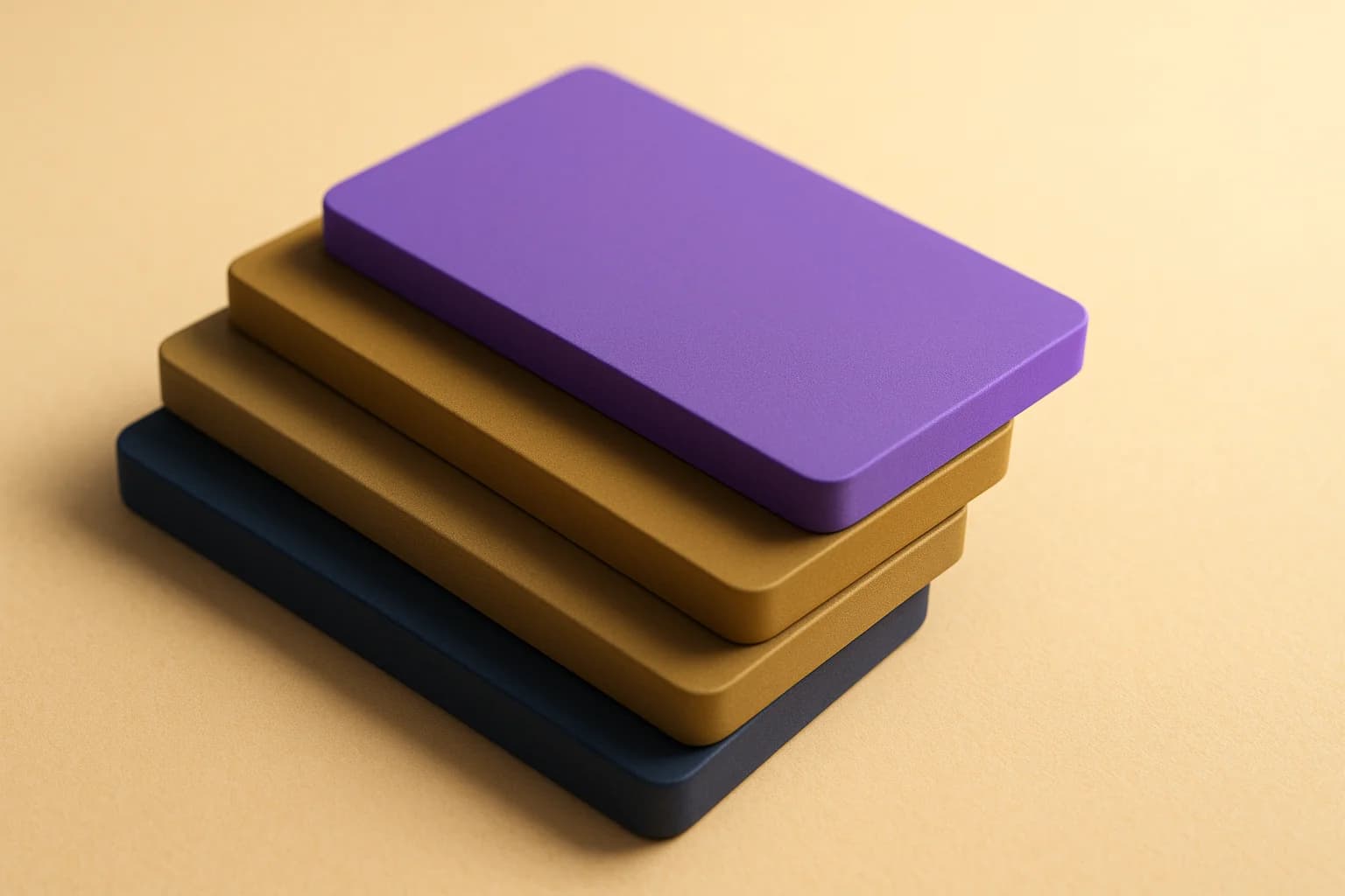 Close-up macro of a deep navy layered stack of thin rectangular slabs on cream paper, each slab representing a logged audit trail entry in a valuation platform workflow