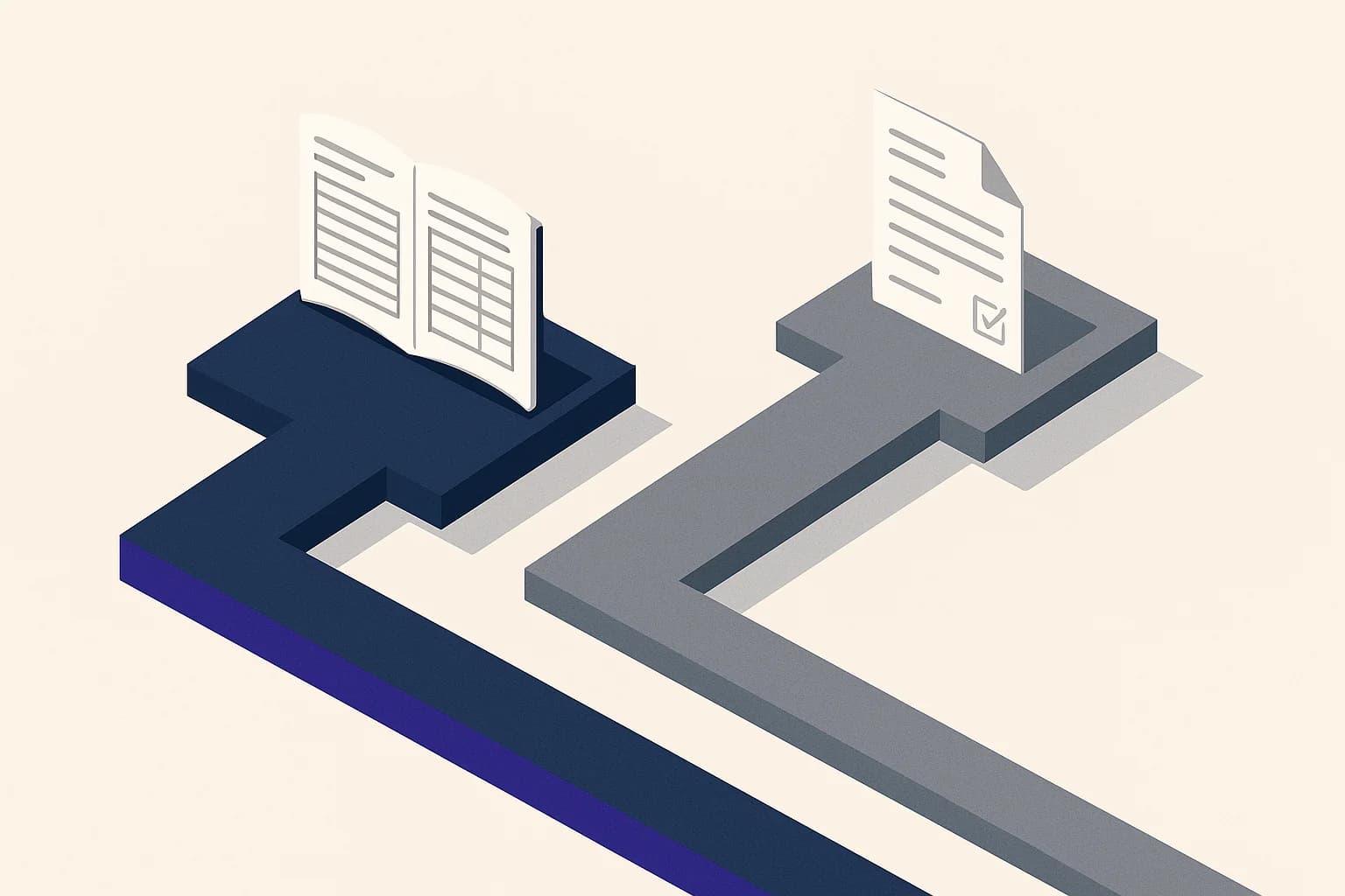 Isometric diagram showing two separate regulatory pathways: ASC 820 leading to a GAAP financial statement and IRC Section 409A leading to a stock option grant document