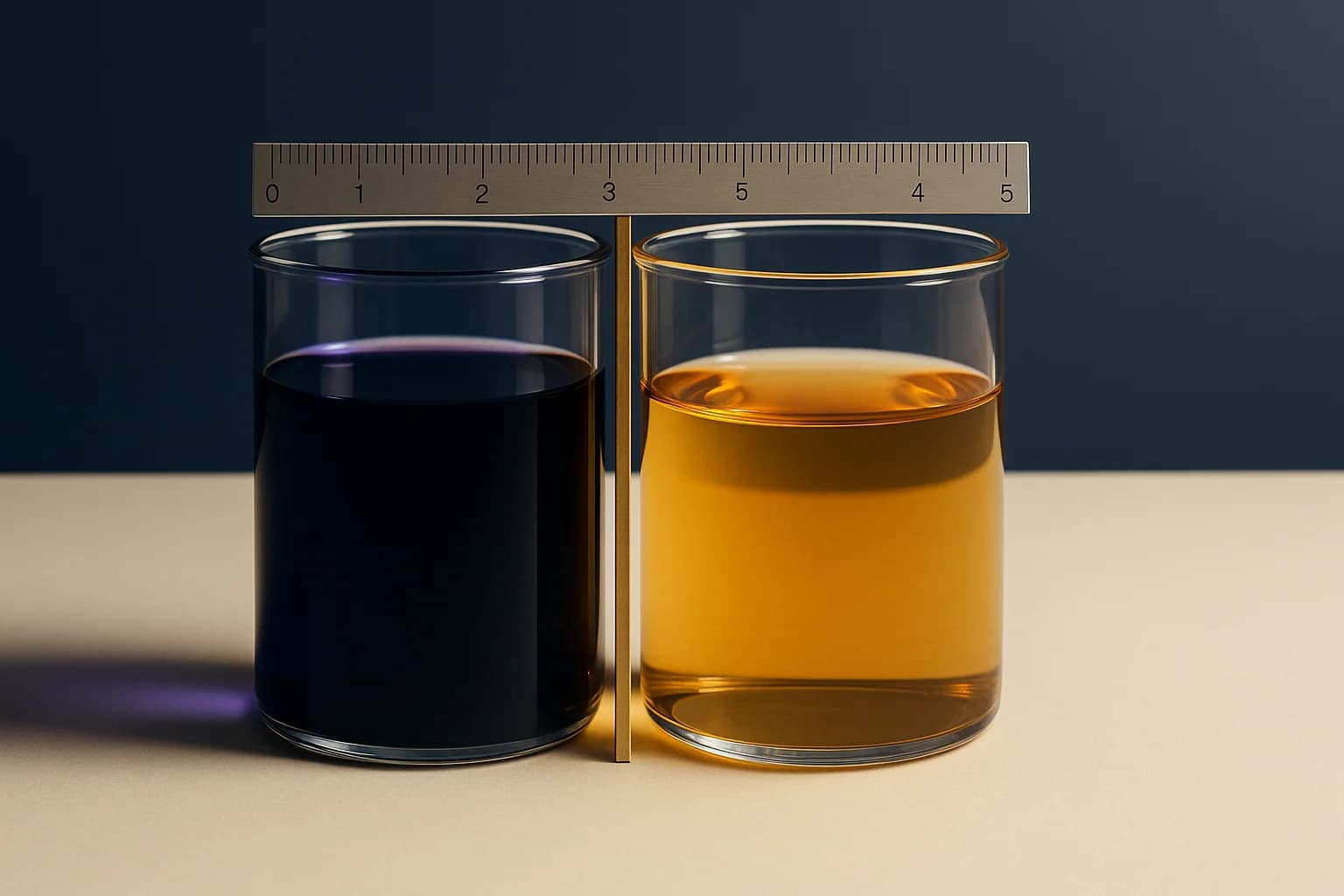 Two precision balance scales side by side on a cream surface, one holding a GAAP ledger and one holding an IRS tax document, representing the distinction between fair value and fair market value